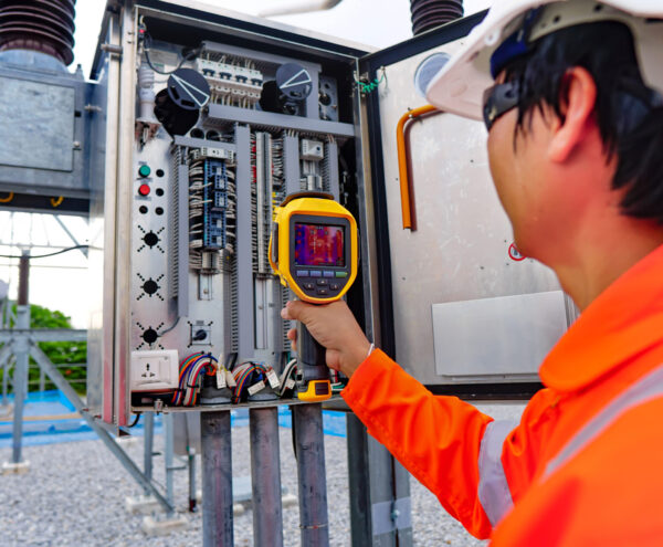 Electrical engineers used a thermometer to check for faults in equipment sets, Also known as preventive maintenance to reduce the damage of equipment, Concept to professional engineer on industrial Electrical engineers used a thermometer to check for faults in equipment sets, Also known as preventive maintenance to reduce the damage of equipment, Concept to professional engineer on industrial.