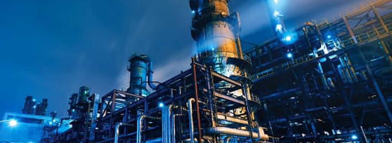Oil Refinery, Chemical & Petrochemical plant abstract at night.